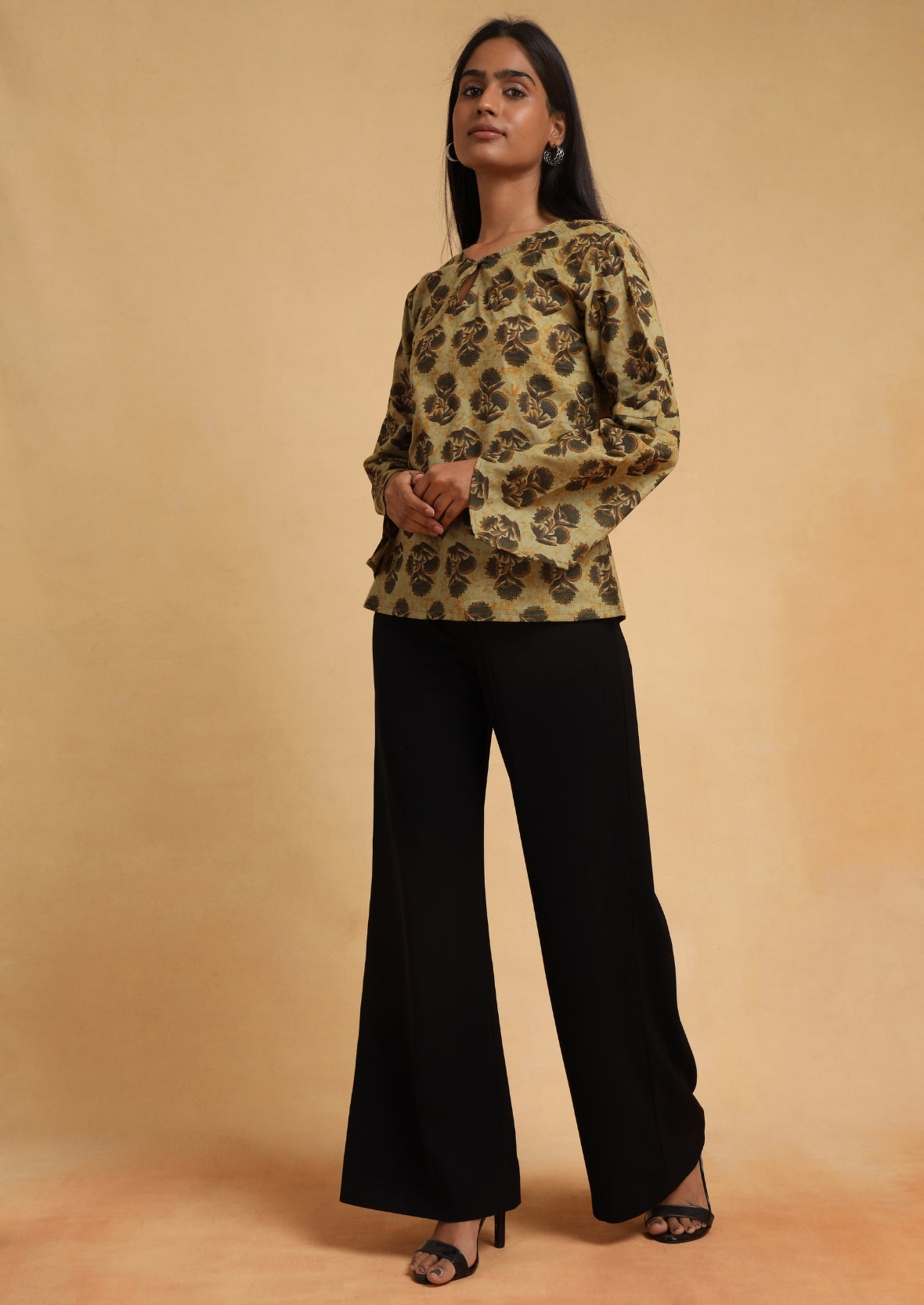 Green Printed High Belle Top