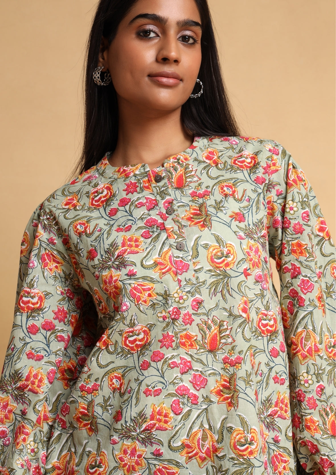 Pink And Green Floral Blouse