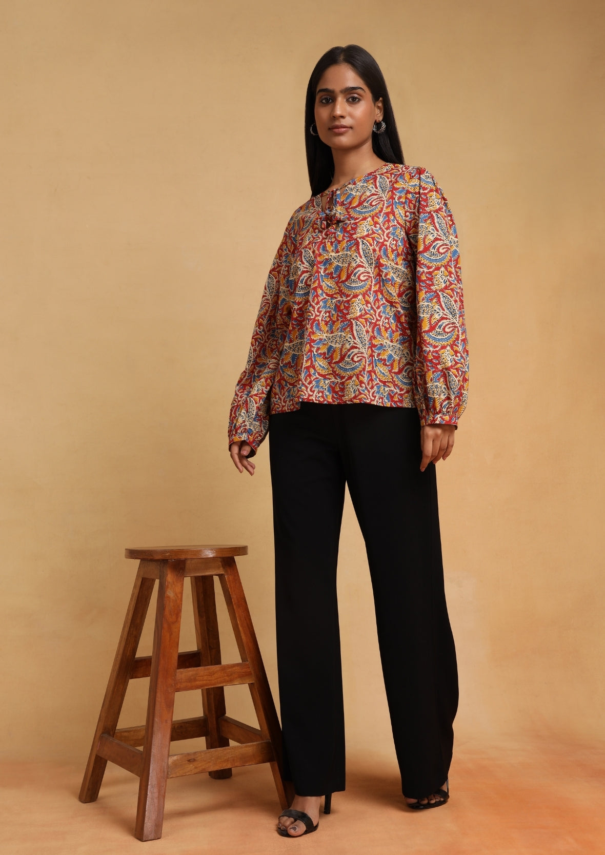 Abstract Red Tie Blouse