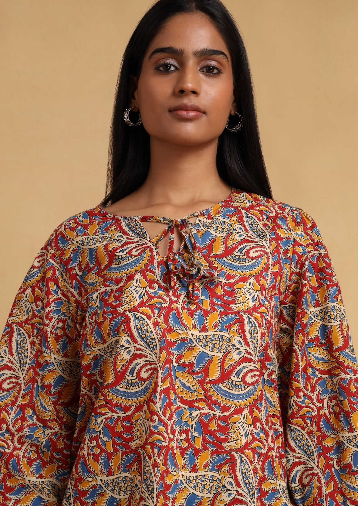 Abstract Red Tie Blouse