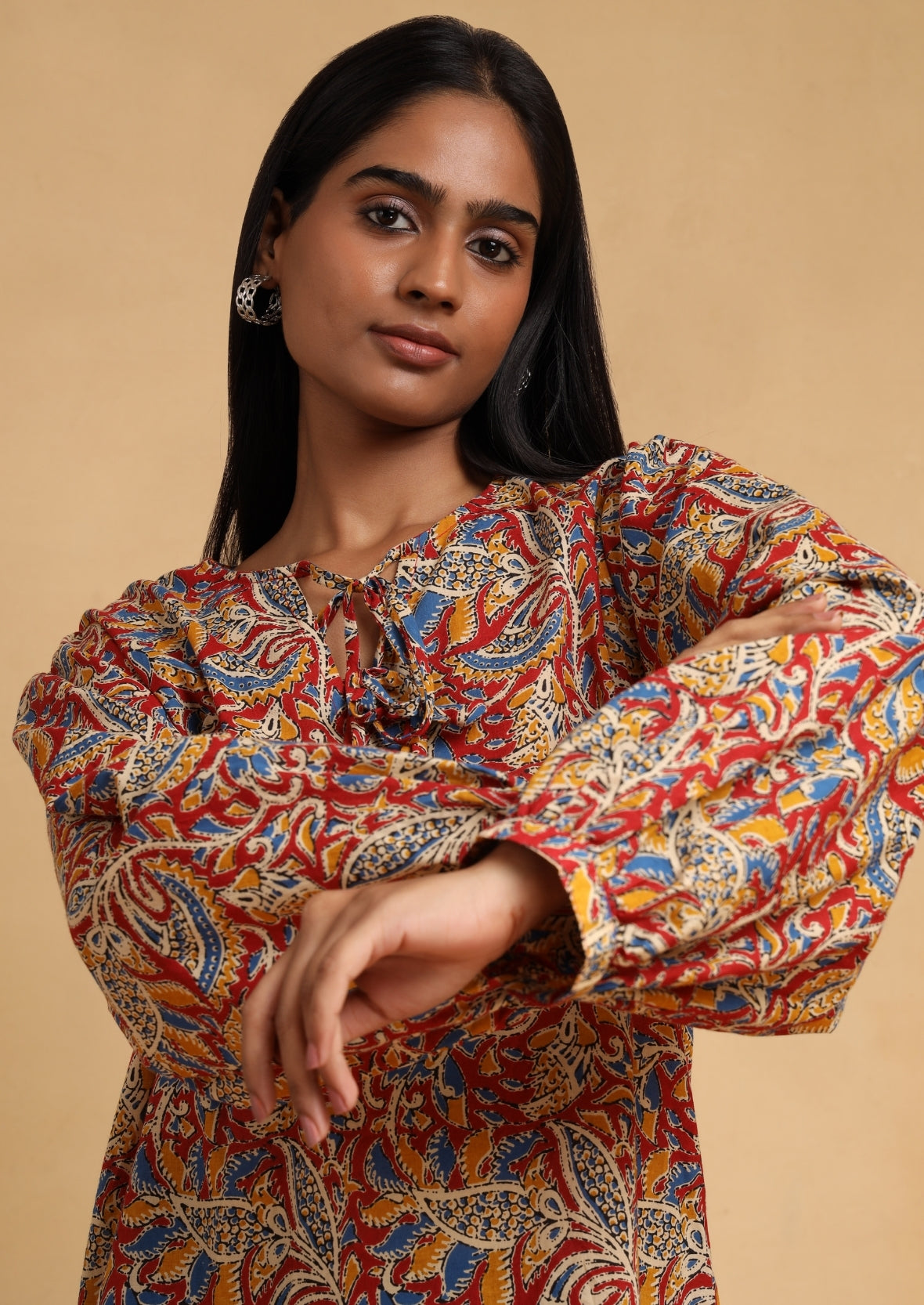 Abstract Red Tie Blouse
