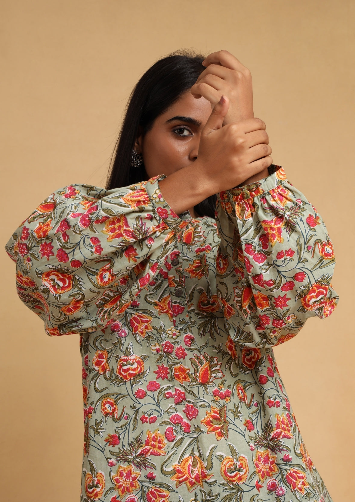 Pink And Green Floral Blouse