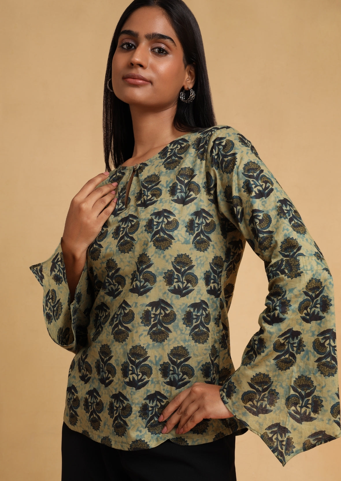 Green Printed High Belle Top