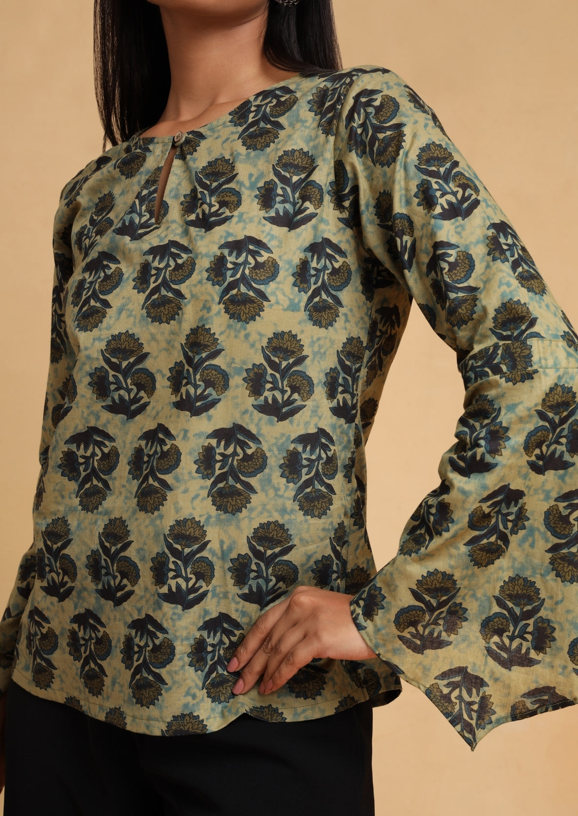 Green Printed High Belle Top