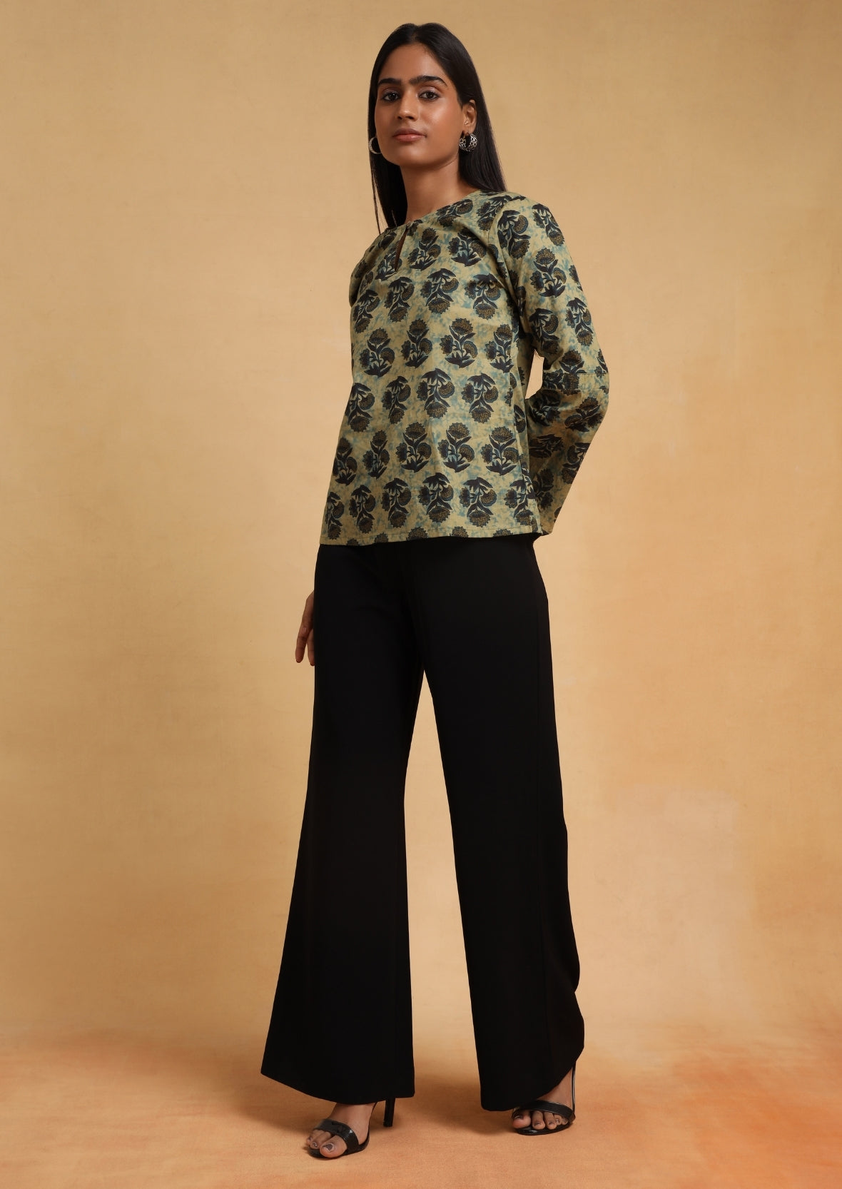 Green Printed High Belle Top