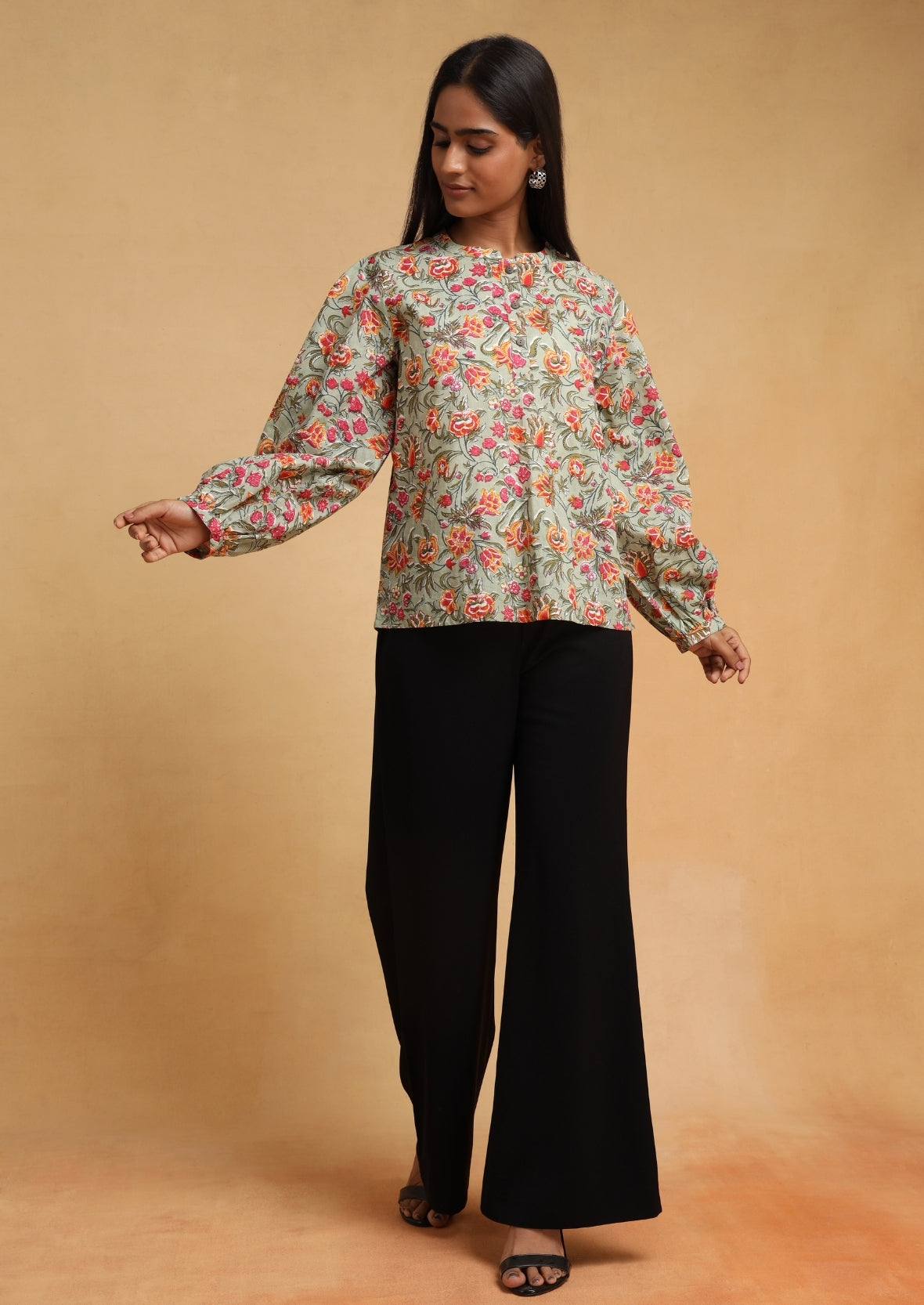 Pink And Green Floral Blouse