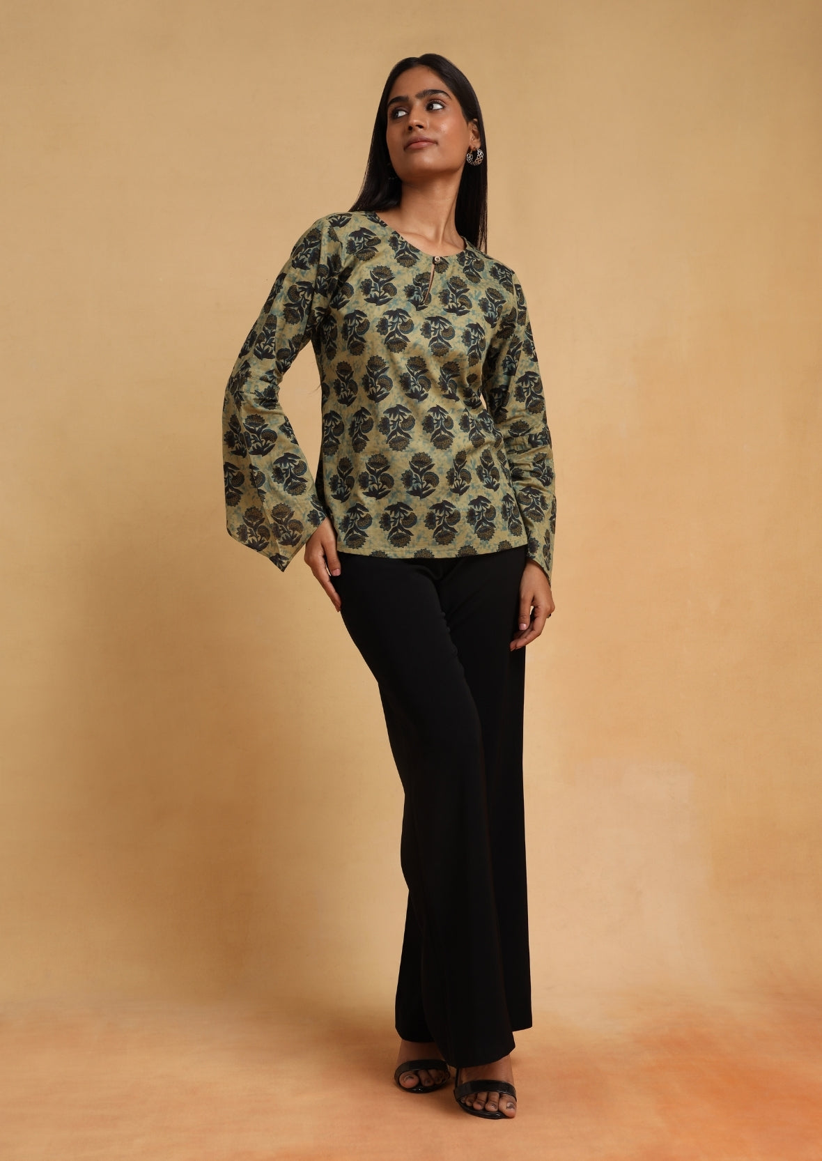 Green Printed High Belle Top