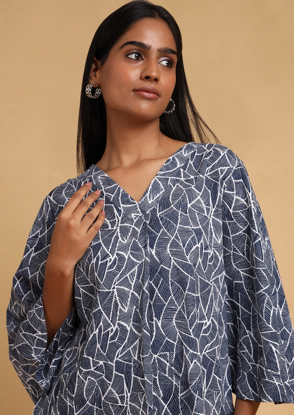Abstract Blue V Neck Top