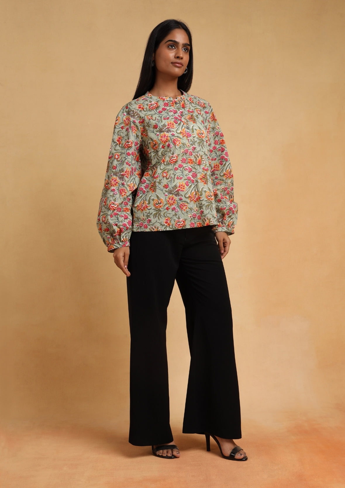 Pink And Green Floral Blouse