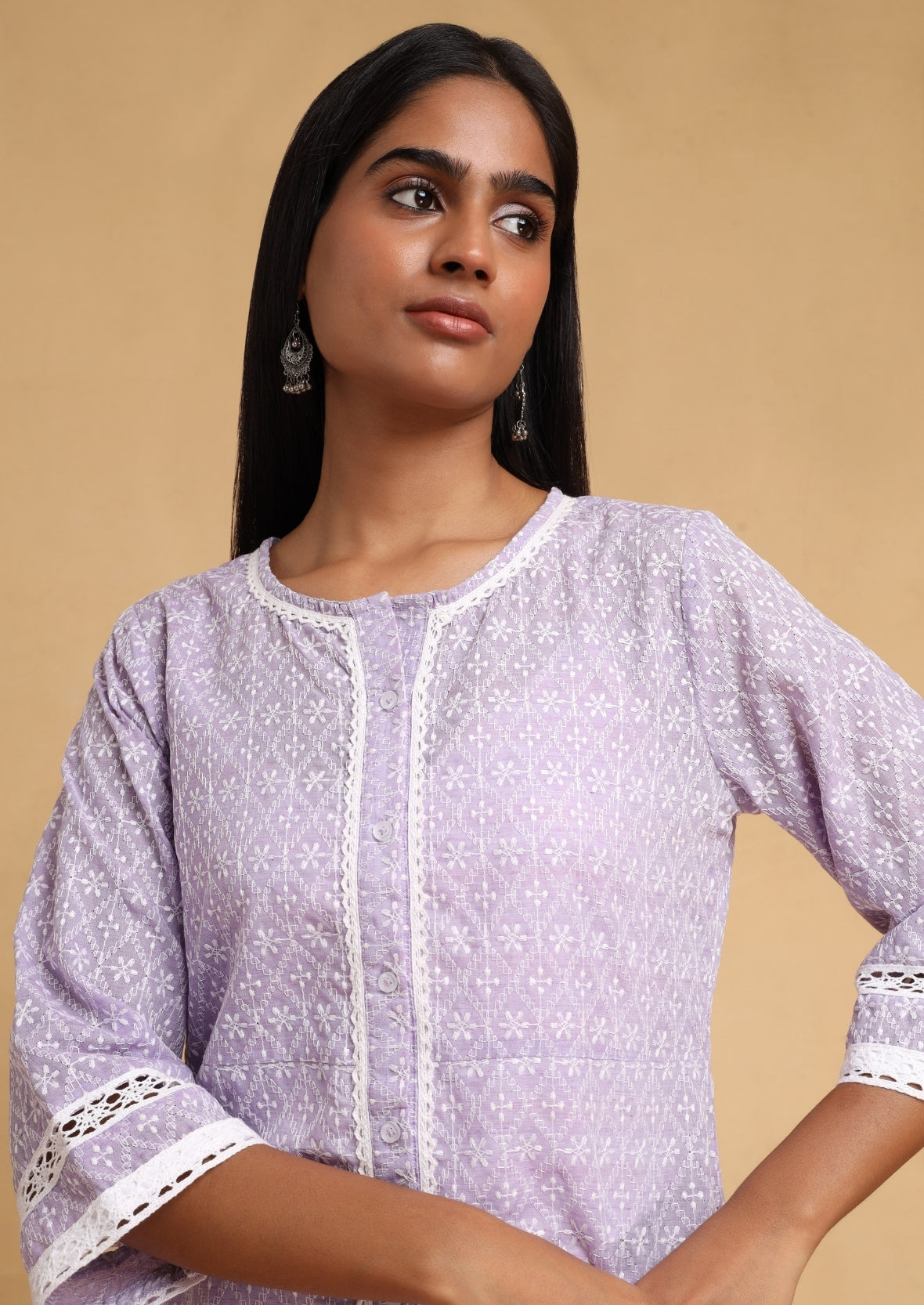 Purple Chiknkari Long Kurti