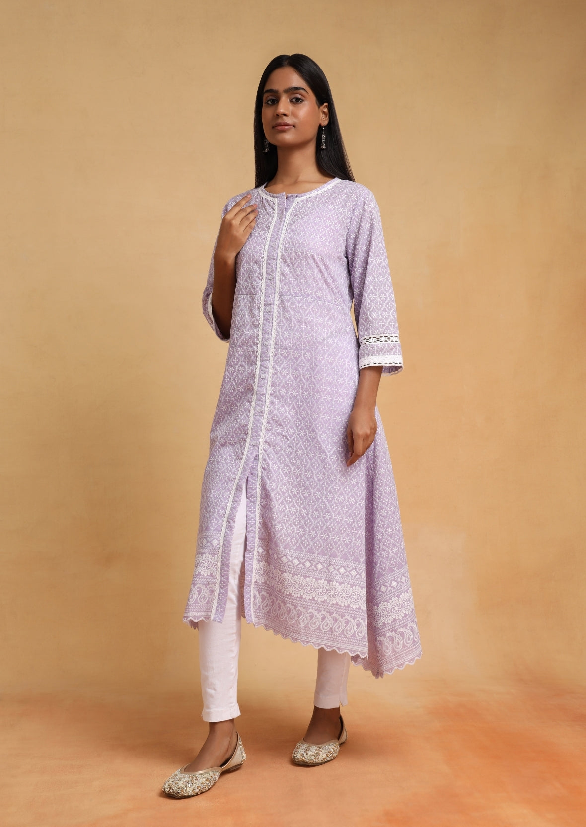 Purple Chiknkari Long Kurti