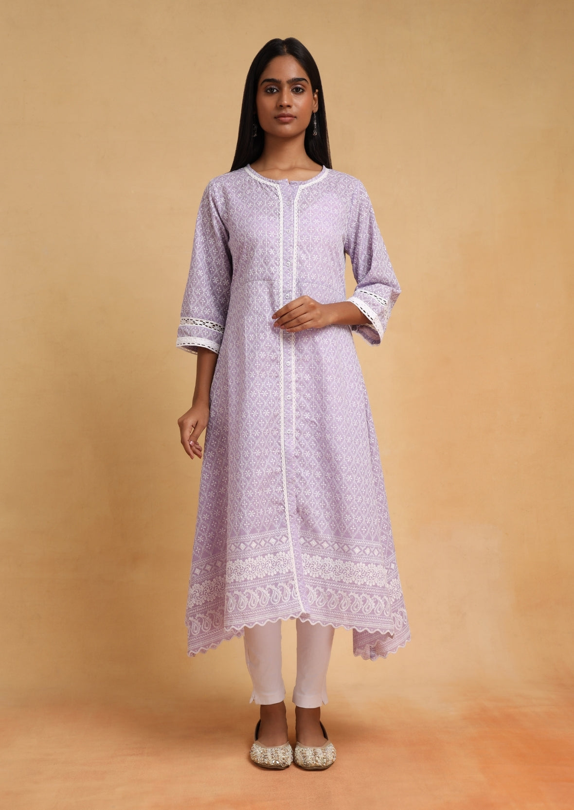 Purple Chiknkari Long Kurti