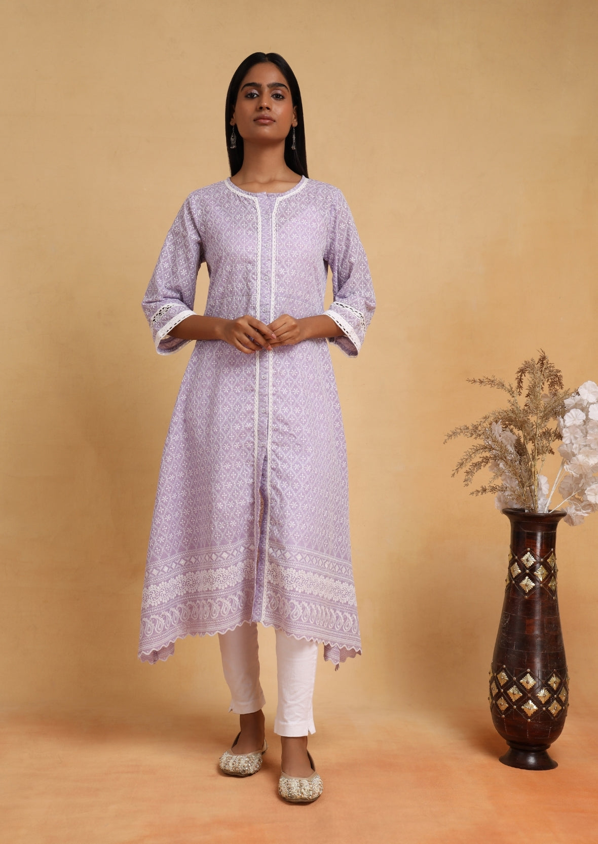 Purple Chiknkari Long Kurti