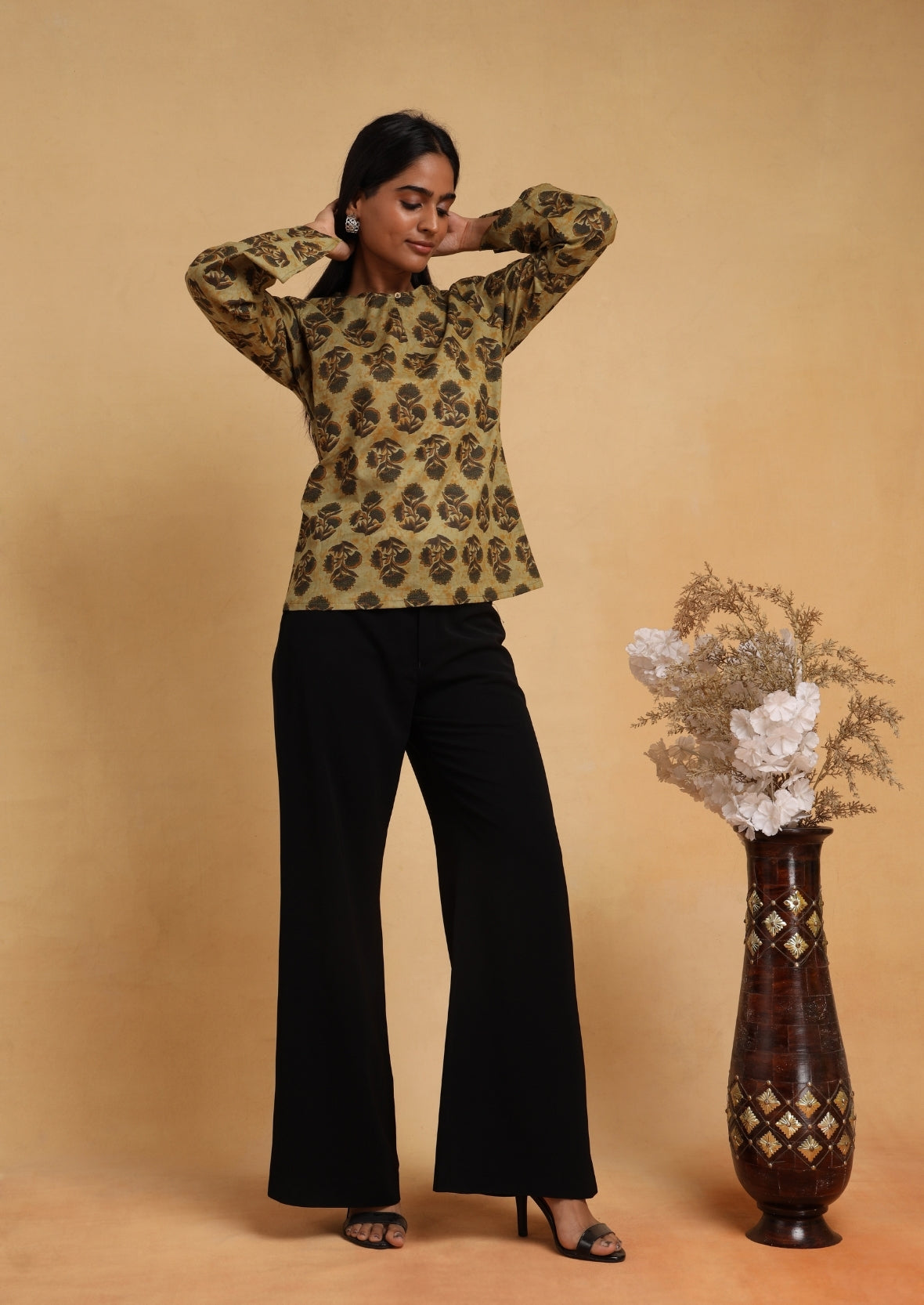 Green Printed High Belle Top